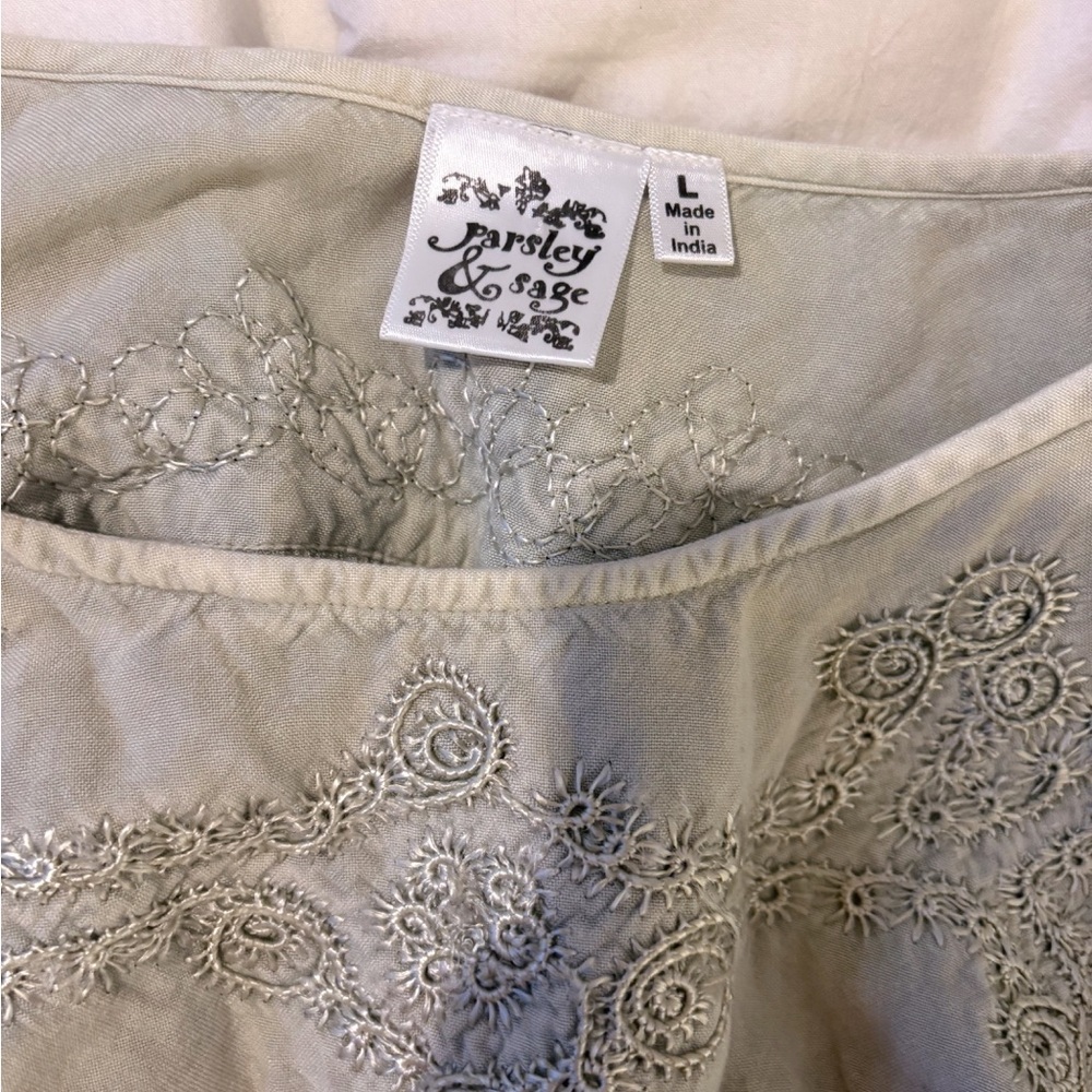Parsley & Sage Green Embroidered Women's Blouse Top Size L - Picture 5 of 5